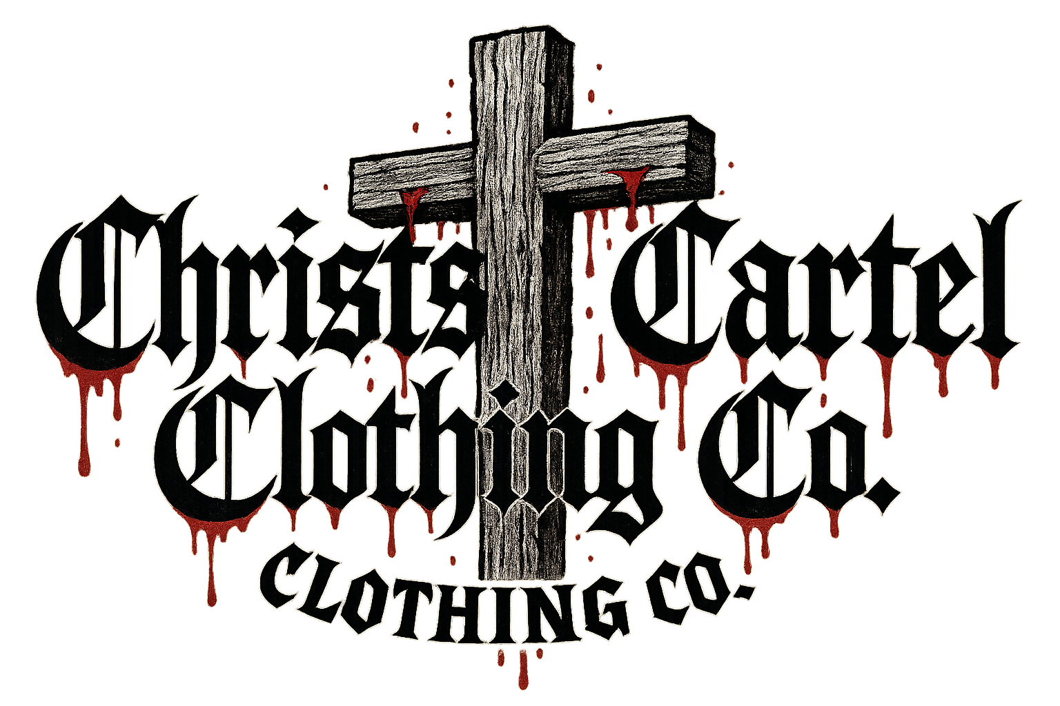 Bold gothic deathcore Christs Cartel banner with prominent crucifixion cross